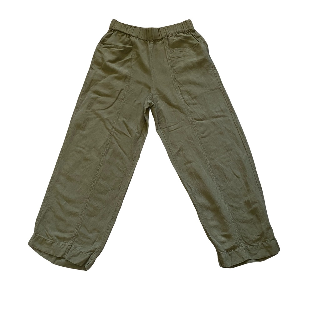 Madewell Olive Green Linen Blend Pull On Wide Leg Seam Detail Pants Small